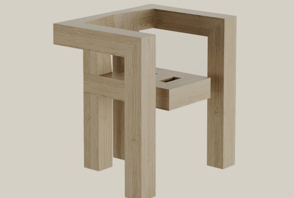 Silla escultórica Block de listones de roble claro entrelazados, diseño geo.métrico